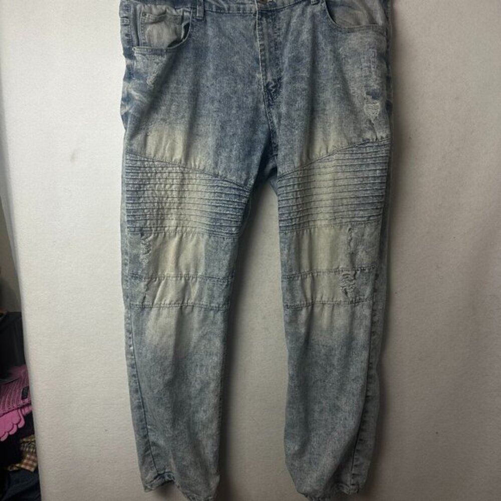 Southpole Men's 44x33 Moto Hip Hop Stretch Denim Acid Wash Distressed‎ Jeans